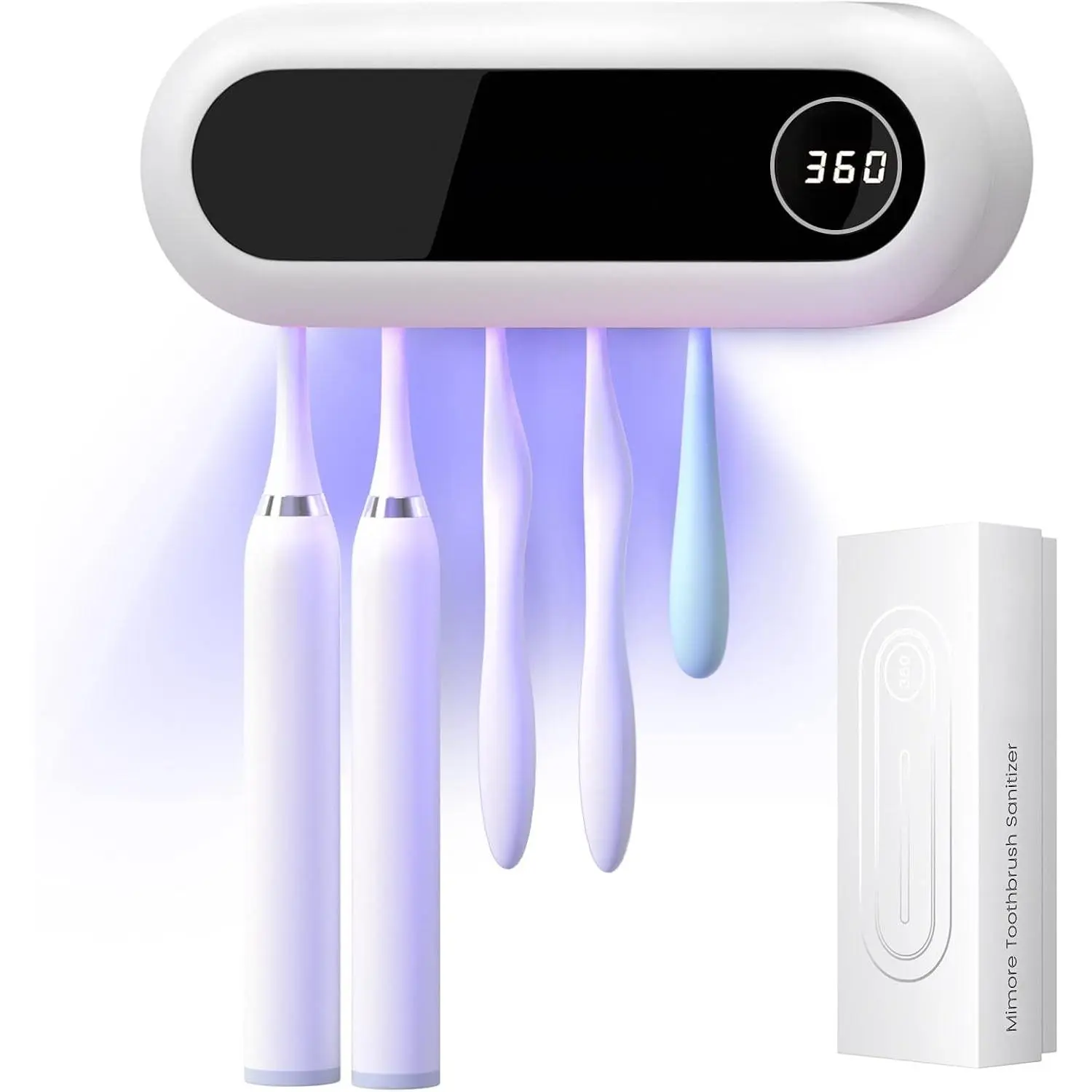 5-Slot Wall Mount Toothbrush Holder, 6-Minute Timer, Adhesive & Screws, Fits Most Toothbrushes, Family Bathroom