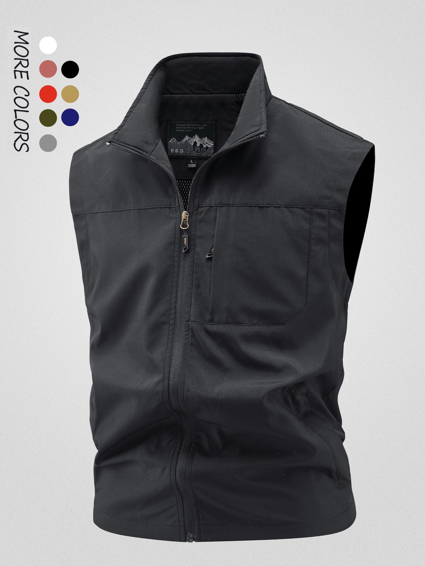 Men's Solid Hooded Vest Jacket, Sleeveless Gilet, Sleeveless Waistcoat, Regular Fit Casual Outdoor Fishing Vest, Men's Outerwear for All Seasons, Menswear
