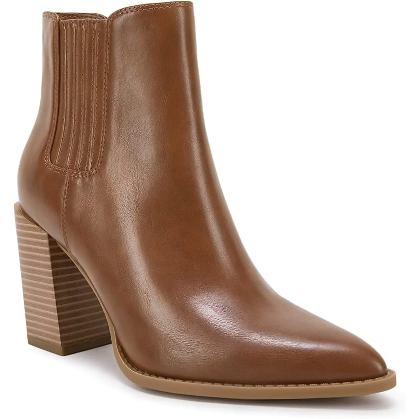 Coutgo Womens Booties Pointed Toe Stacked Heel Fashion Chelsea Ankle Boots