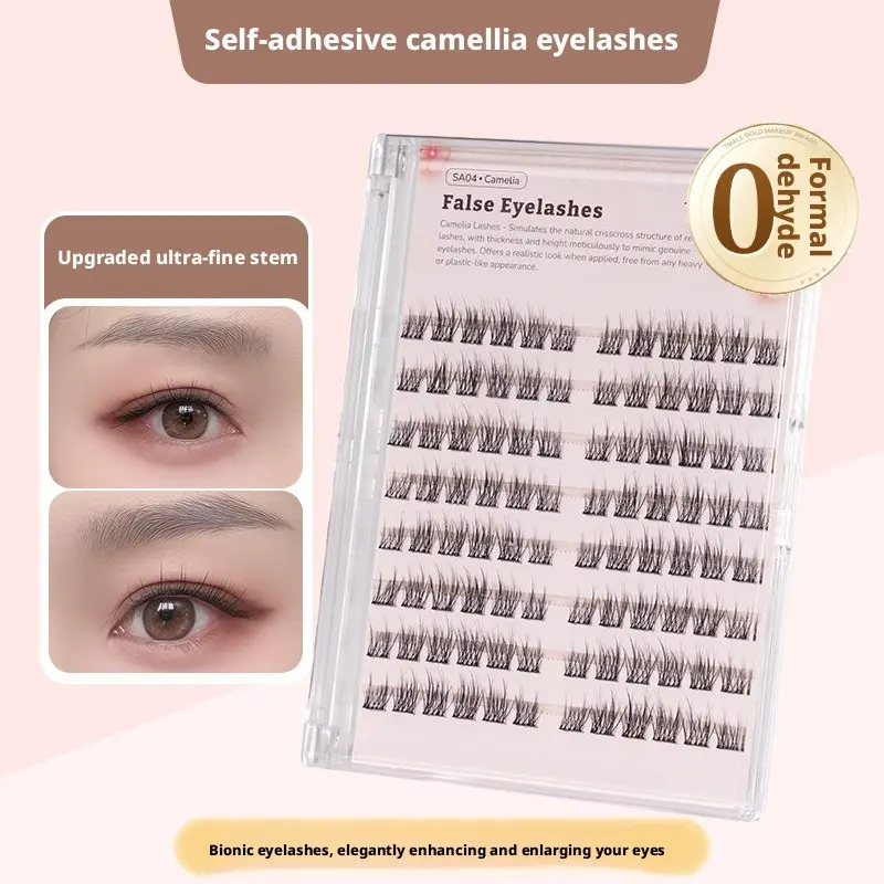Glue-Free Fox Eye Cluster Lashes, Self-Stick Baby Curl Design, Natural Thick Curly Eye Makeup Lashes, Cosmetic