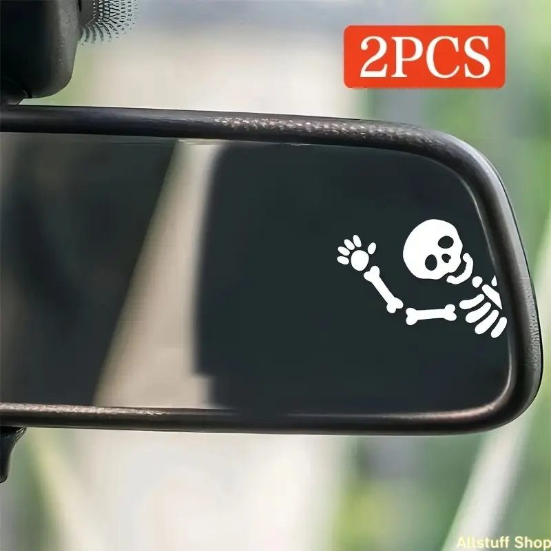 2/4-Pack Fun Skull Pattern Waterproof Sunshade Stickers, Car Rearview Mirror Side Window Decorative Stickers, Scratch-Resistant and Wear-Resistant Vinyl Stickers for Cars