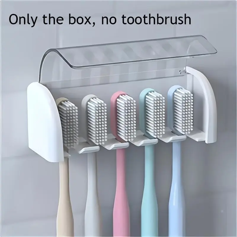 1pcs Wall-Mounted Toothbrush Holder with Lid, Dust-Proof Design, Multiple Slots, Ventilated Drying, Strong Adhesive, Bathroom Organizer
