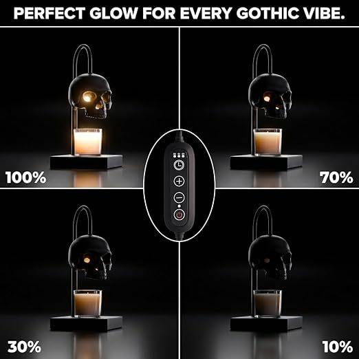 Skull Candle Warmer Lamp with Timer & Dimmer – Adjustable Height Gothic Candle Lamp (Candles Not Included)