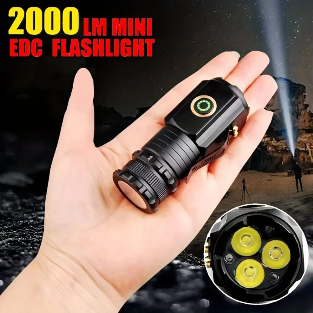 Compact Aluminum Edc Flashlight with 2000lm Brightness, Type-c Fast Charging, 5 Lighting Modes & Sos Function, Up To 8 Hours Long Lasting Runtime, Mini Portable Hand Torch, Reliable Outdoor Lighting Gear for Camping Hiking Backpacking Night Emergency Use