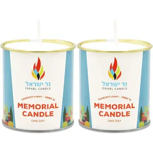 1 Day Yahrzeit Candle - (2 Pack) - 24 Hour Yahrtzeit Memorial and Yom Kippur Candle in Tin Cup Holder