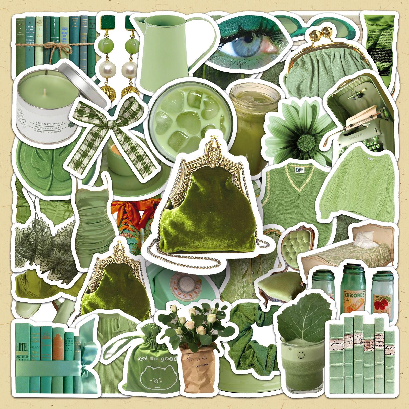 Green Theme Sticker, 50pcs/set DIY Decorative Sticker, Scrapbooking & Stamping Supplies for Journal Making, Gift Wrapping, Greeting Card