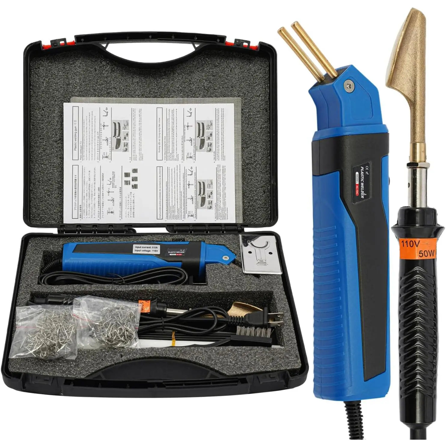 2-in-1 Plastic Welder Kit for Car Bumper Repair with 400PCS Hot Staples | 4 Types of Plastic Welding Staples, Welding Gun with Plastic Welding Rods, Consumables Kit for Car Bumper, Kayak, ABS, PP, PE
