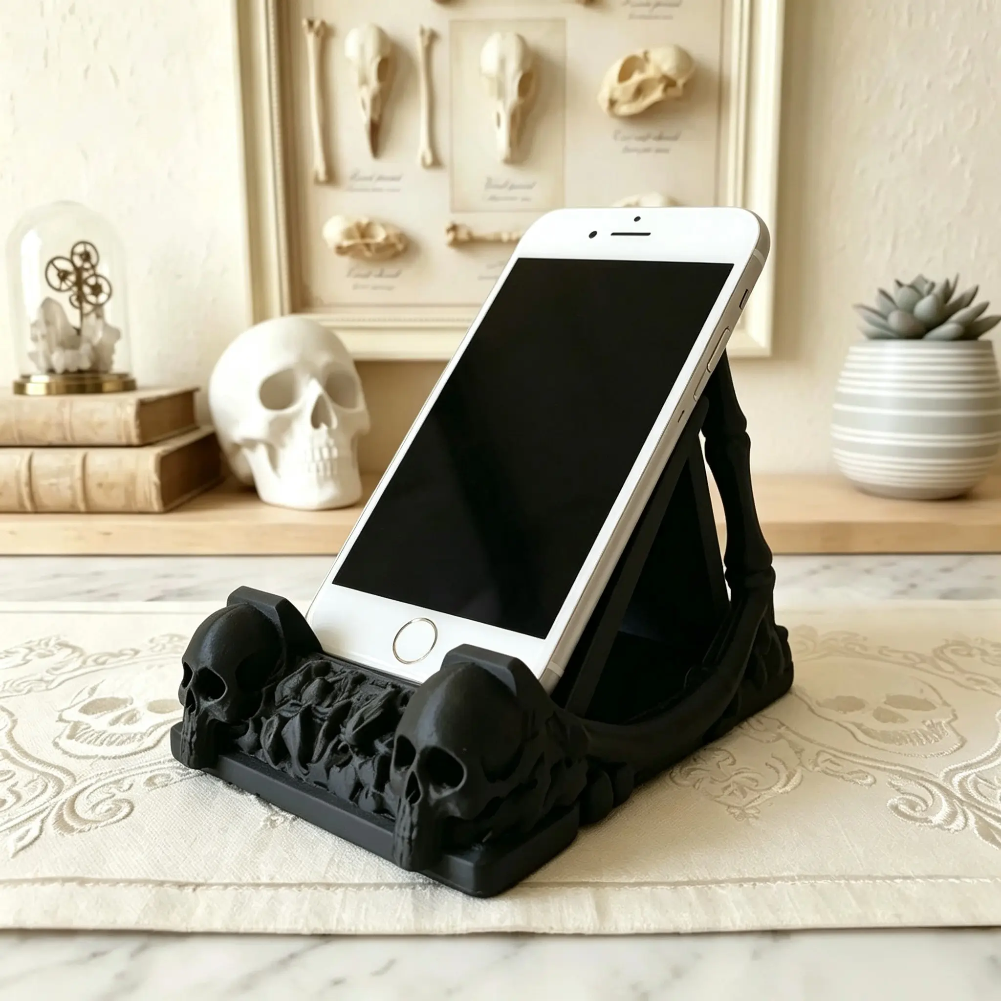 Gothic Skull Phone Stand, Dark Desktop Holder, Decorative Desk Accessory, Suitable for Bookshelf, Nightstand, Home Office, Gothic Gift, Phone Accessories