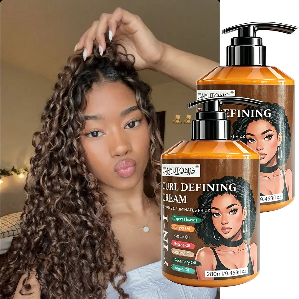 1pcs/2pcs 280ml Curling Defining Styling Cream, a hydrating styling paste infused with Moroccan oil for lasting hold and elasticity, anti-frizz care, non-sticky formula suitable for wavy and curly hair types, including Black African perms and Latin curls
