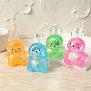 Cute Bunny Glitter Squeeze Stress Ball, Soft Jelly Texture Anxiety Relief Fidget Toy, TPR Decompression Sensory Toy for Kids & Adults, Slow Rebound Animal Squeeze Toy, Sparkly Squishies