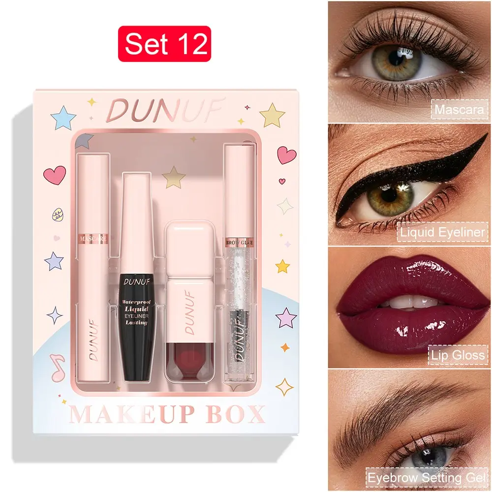 Makeup Gift Set, Waterproof Mascara, Precise Eyeliner, Moisturizing Lip Gloss, Brow Gel, Travel Portable Makeup Kit