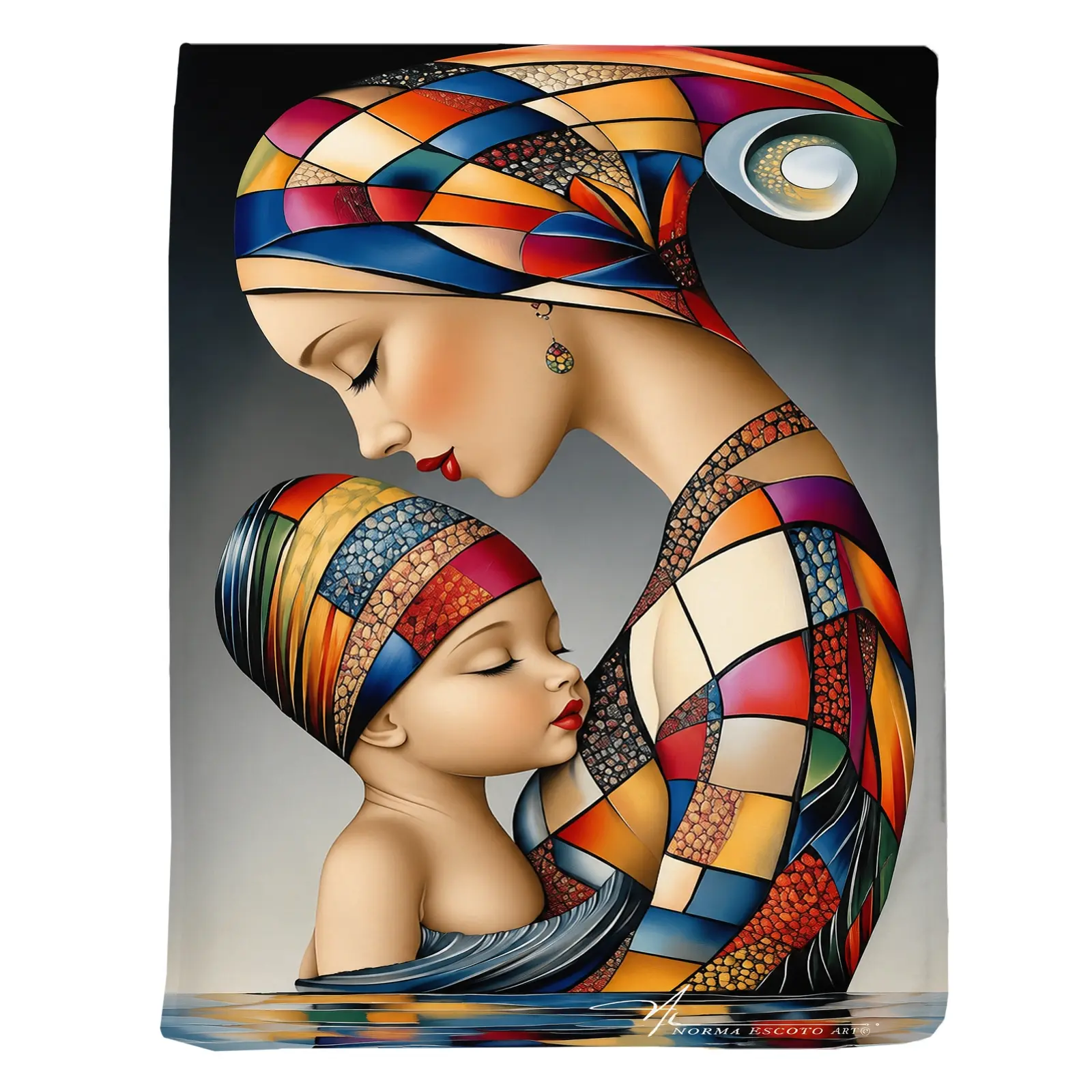 1pc Mother Child Mosaic Art Blanket, Vibrant Colorful Style, Stunning Stained Glass Effect with Elegant Design, for Nursery Bedroom Home Decor and Gift for New Moms
