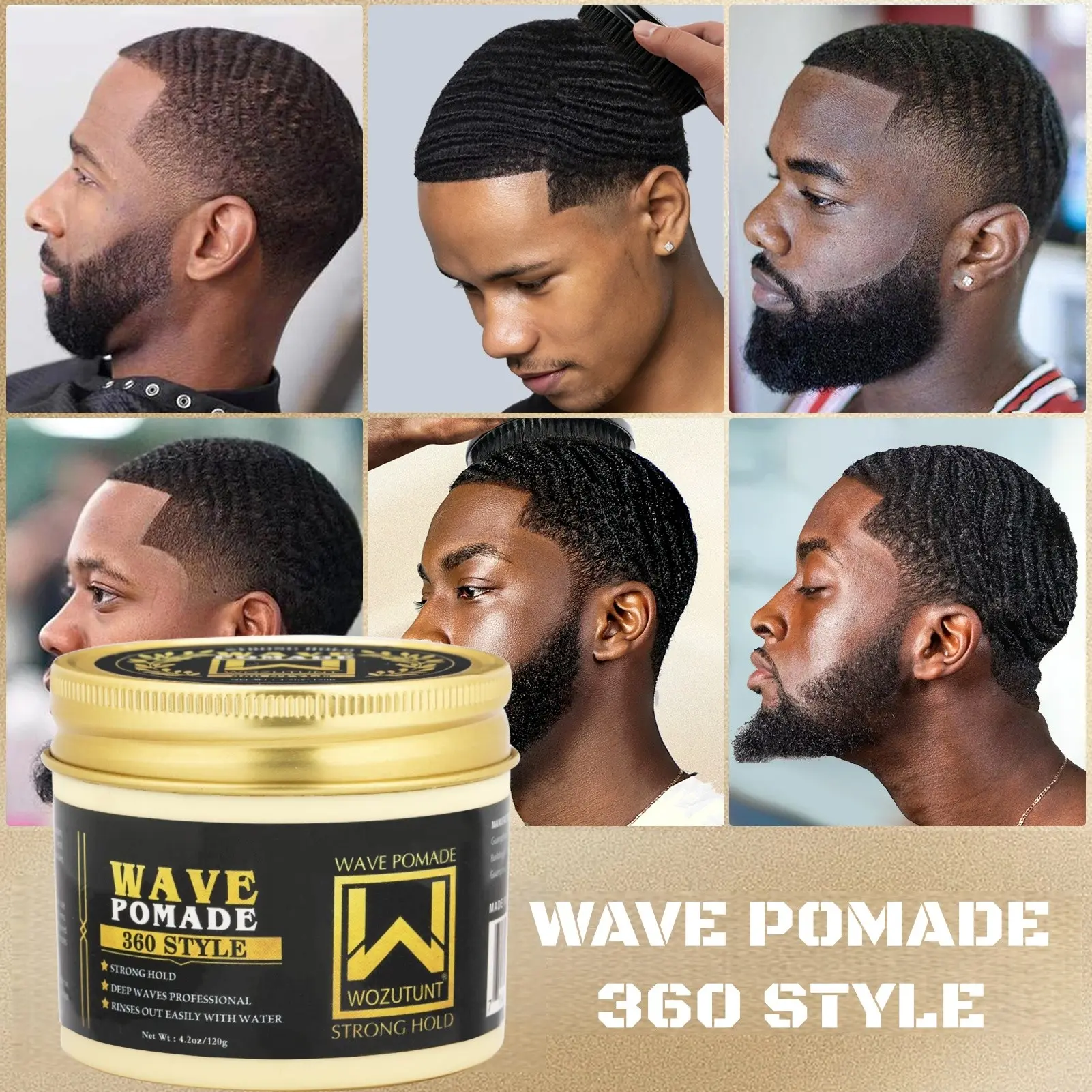 360 Wave Pomade Set, Men's Hair Styling Paste, hair styling products, Single/Set Pack. Comes with silky hair guard, brush and hair cap, hair styling pomade. Ideal for men to create wave hairstyles, portable travel styling kit.