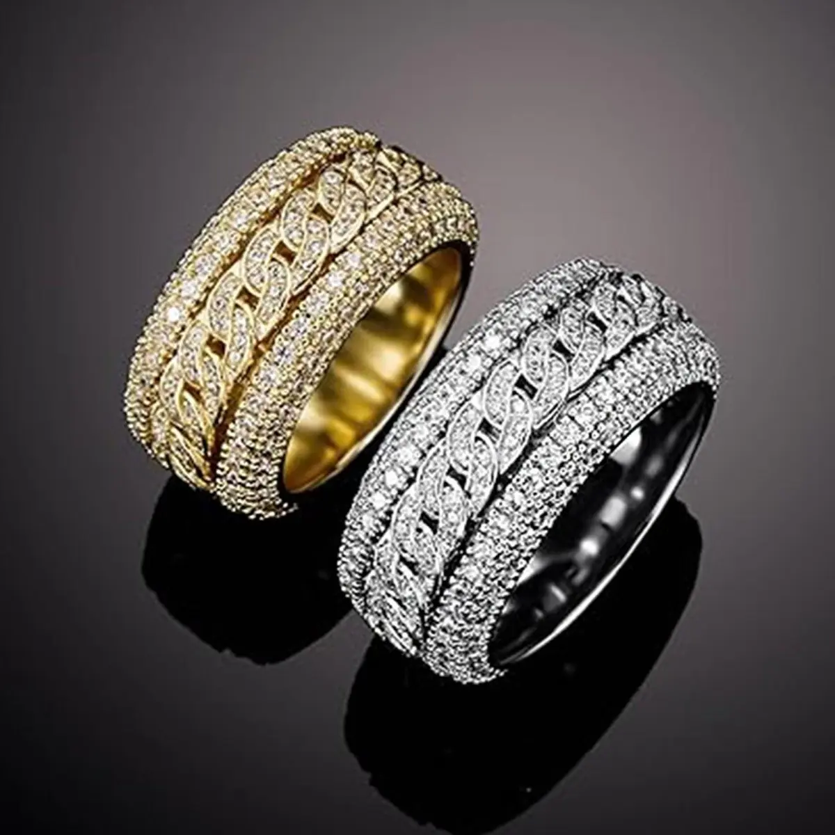 Iced Out Rotatable Cuban Ring, Hip Hop CZ Band Ring,