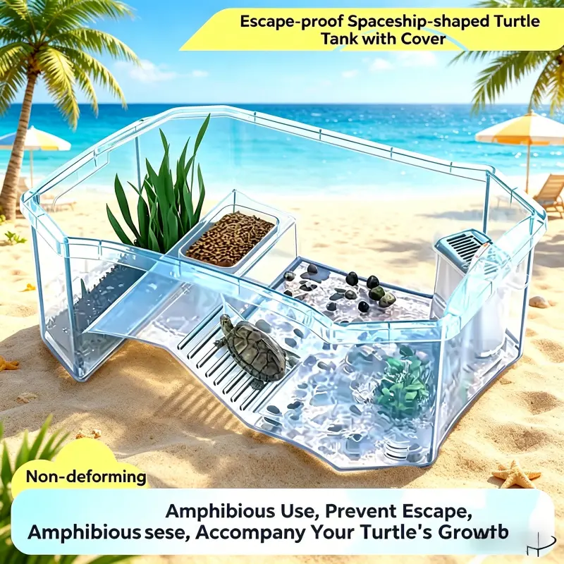 Spacecraft modeling turtle turtle tank villa small Brazilian turtle ecological breeding box turtle special tank household fish tank turtle house, essential for raising turtles and fish, durable and beautiful in appearance, Enclosure