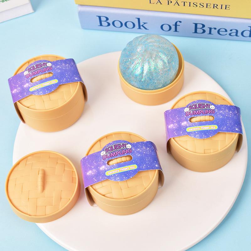 Colorful Dumpling Stress Relief Toy, Soft Squeezable Stress Relief Sensory Ball, with Food Steamer