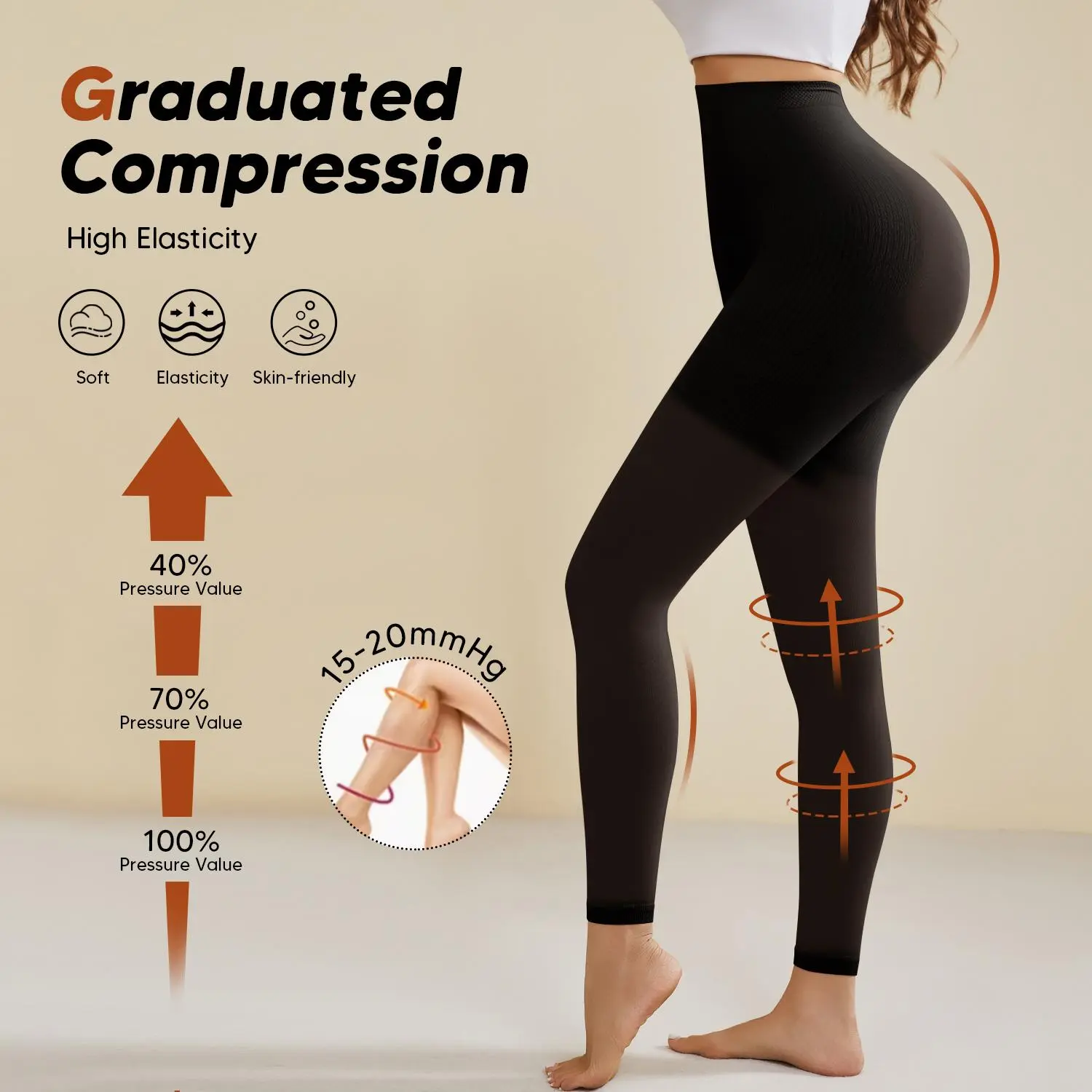 Suprenx Women's High Waist Footless Compression Pantyhose, 15-20mmHg Graduated Support, Soft Nylon Fabric for Halloween, Christmas Parties & Birthday Gifts, Essential, Basic, Thanksgiving, Knit, Leg, Elastic, Fit, Uniform, Easter, Holiday, Plain, Chinese,