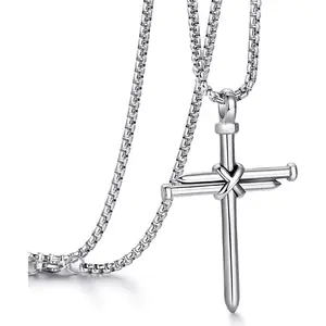 Cross Necklace for Men Cross Pendant STRENGTH Bible Verse Stainless Steel Necklace