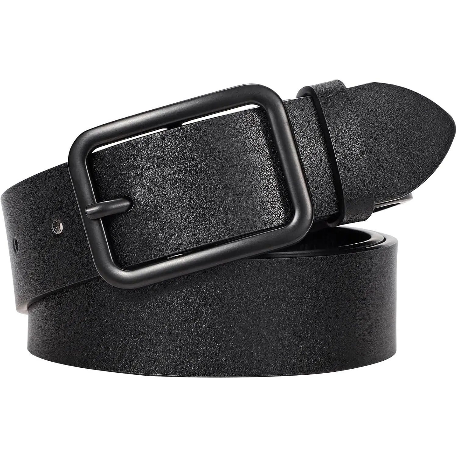 Women's Classic Black Leather Belt - 1.3" Wide Square Silver Buckle for Jeans Pants, Square Buckle