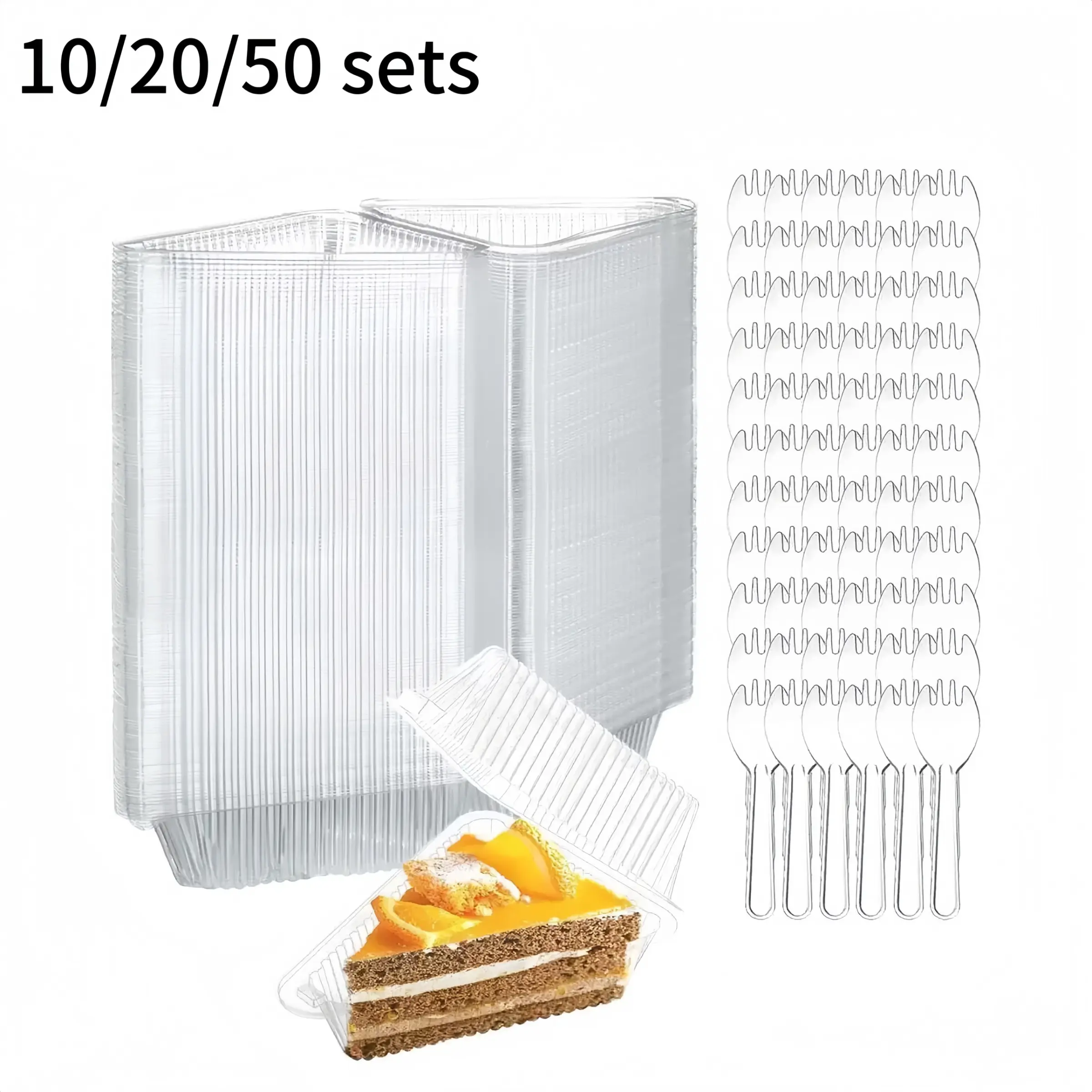 Transparent Triangular Cake Box with Fork, Sealed Transparent Cake Box, Cheese Cake Tiramisu Divider Box, Commercial Dessert Display Box, Leak-Proof Stackable Bakeware