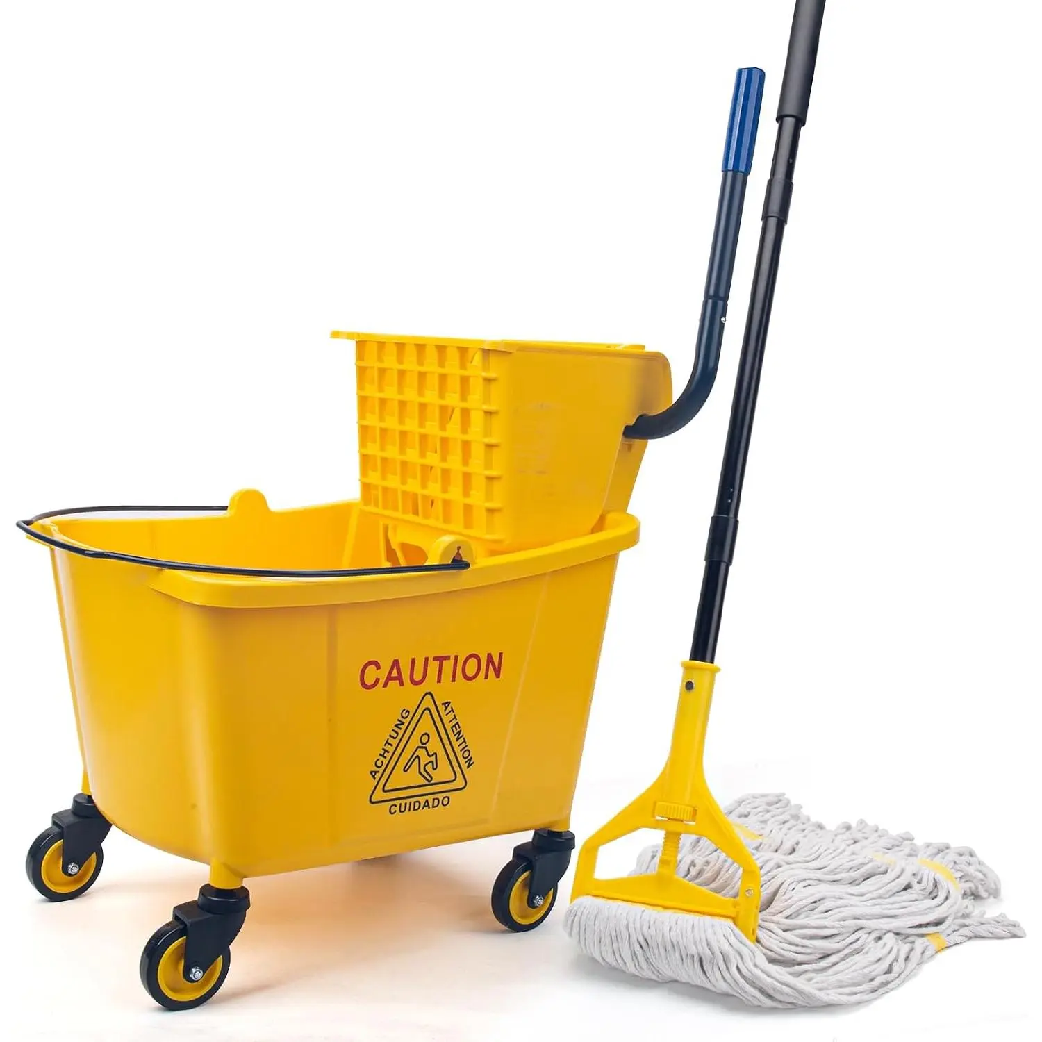 35 Quart Commercial Mop Bucket with Side Press Wringer  Wheels