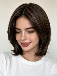 Lolely Dream P1b/30 Highlight Side Part Bob Human Hair Wig, Short Bob Wigs, Bob Style Wig, Short Straight Brazilian Hair Wig with Bangs, Ideal for Daily & Party Wear