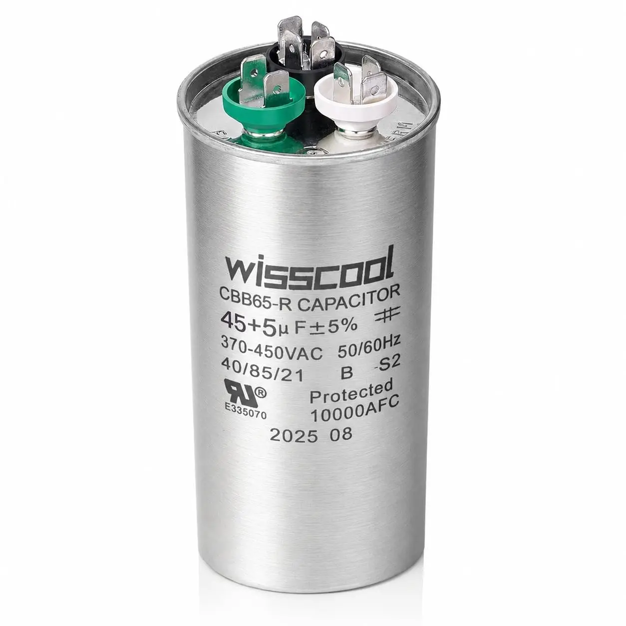 UL 45+5uF 45/5 MFD ±5% 370V/440VAC CBB65B Round Shape Dual Run Start AC Capacitor for Heat Pump, Air Conditioner Condenser (Lasts 5 Years, Straight Design)