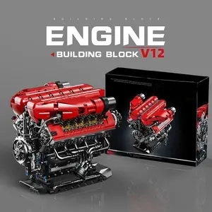 V12 supercar engine building block model racing car desktop decorative toy, movable connecting rod cylinder mechanical component kit, adult high-difficulty craft engine display decoration, suitable for car enthusiasts to give as a gift