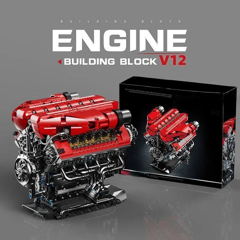 V12 supercar engine building block model racing car desktop decorative toy, movable connecting rod cylinder mechanical component kit, adult high-difficulty craft engine display decoration, suitable for car enthusiasts to give as a gift