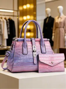 Beautiful women's handbag set, crocodile pattern tote bag, shoulder bag, crossbody bag, two-piece set, evening bag, party bag, work bag. Birthday gift for her, Valentine's gift for wife, Mother's Day gift for mom, Christmas gift for girlfriend.