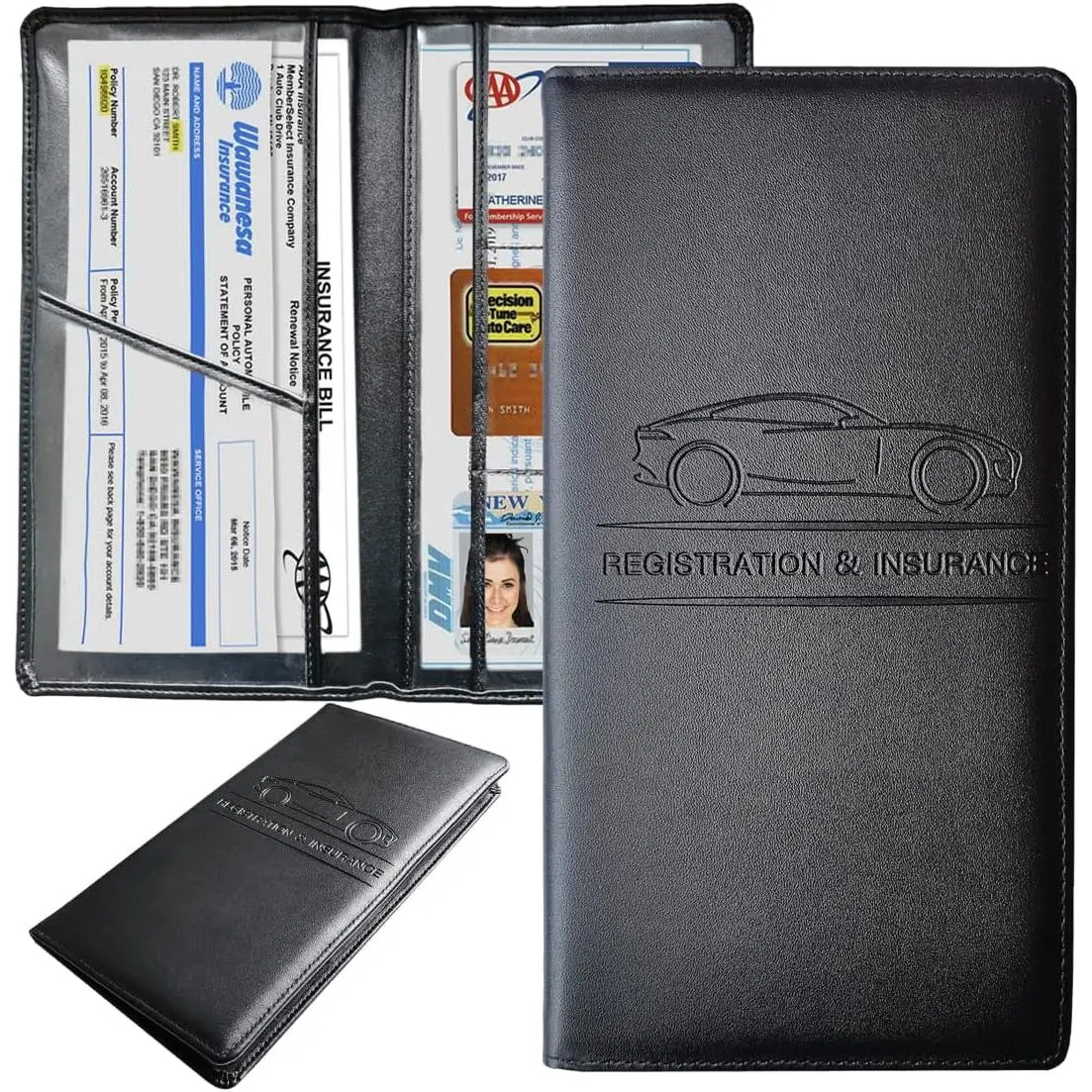 PU Leather Car Registration Card Holder, Automotive Glove Box Organizer for Tidy Document Storage, High Quality