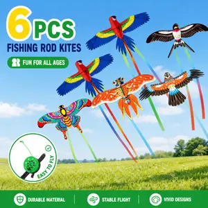 6 Pcs Large Fishing Rod Kite  Kid Adults, 23.62 Inch Vivid Butterfly Kite Bulk, Easy to Fly, Swallow Parrot Goldfish Phoenix Kites  Adults Family in Spring Outdoor Beach Team Building