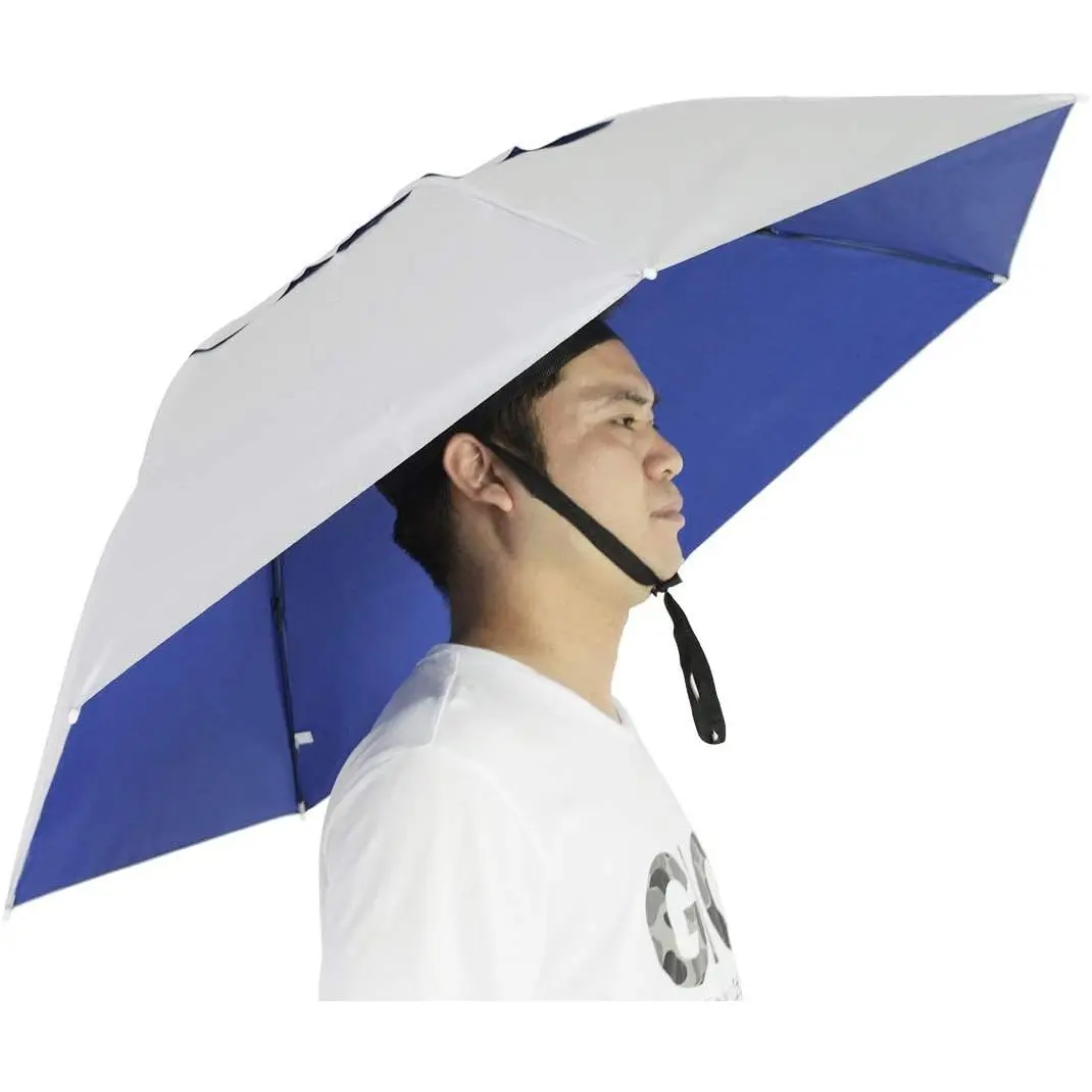 37.4 Inch Fishing Umbrella Hat Hands Free Folding Adjustable UV Protection Waterproof Sun Rain Cap 7 Ribs Outdoor Sunshade Hat for Fishing Gardening Golf