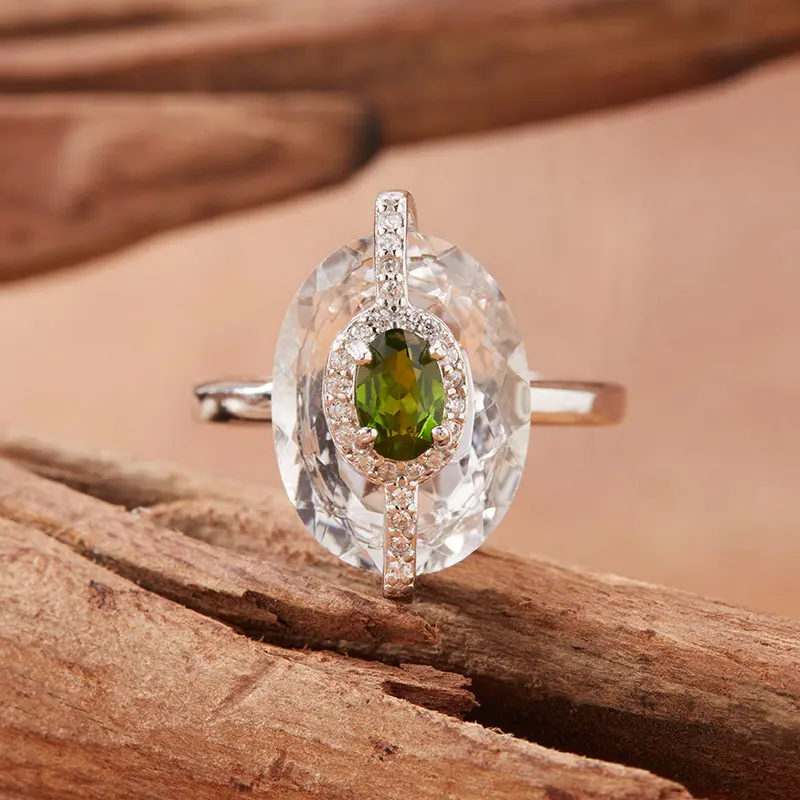 S925 Sterling Silver Natural Citrine & Clear Quartz Rings for Women – Minimalist Index Finger Band, Light Luxury Statement Jewelry