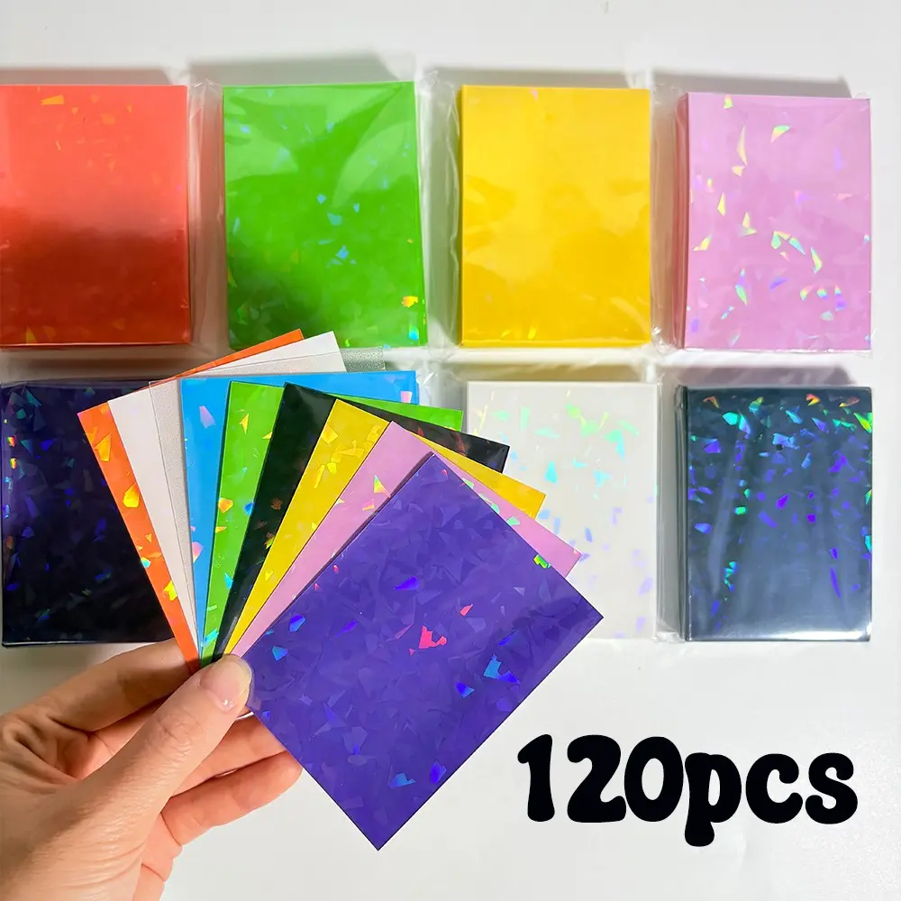 120PCS 9Color Holographic Broken Gemstone-shaped Card Sleeves - Laser Flashing Foil Design 66x91mm Acid-Free PP Protector Covers for Collectible Cards/ PTCG/MTG/PKM Trading Cards Sleeves