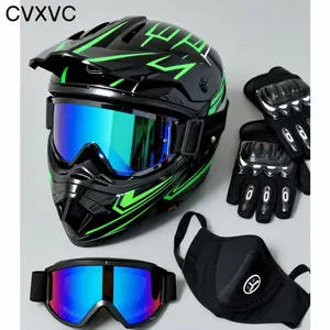 CVXVC 4in1 Adjustable Racing Safety Helmet DOT Certified, Adult Men Full Face Aero Helmet with Goggles Gloves Face Shield, Windproof Breathable Bicycle Motorcycle ATV Helmet summerwins,summerwins