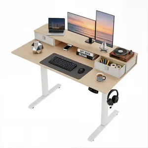 Electric Standing Desk with Monitor Stand and Drawers 48x24 Inch Adjustable Height Desk Home Office Computer Desk Motorized Sit Stand Desk Smart Storage Cabinet Splendid Wooden Table Top Heavy Duty Steel Frame for WFH Studio