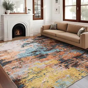 Garvee Machine Washable Area Rug 6x9 - Modern Abstract, Colorful Contemporary Design, Foldable Low Pile Throw Rug for Bedroom, Living Room, Office in Yellow