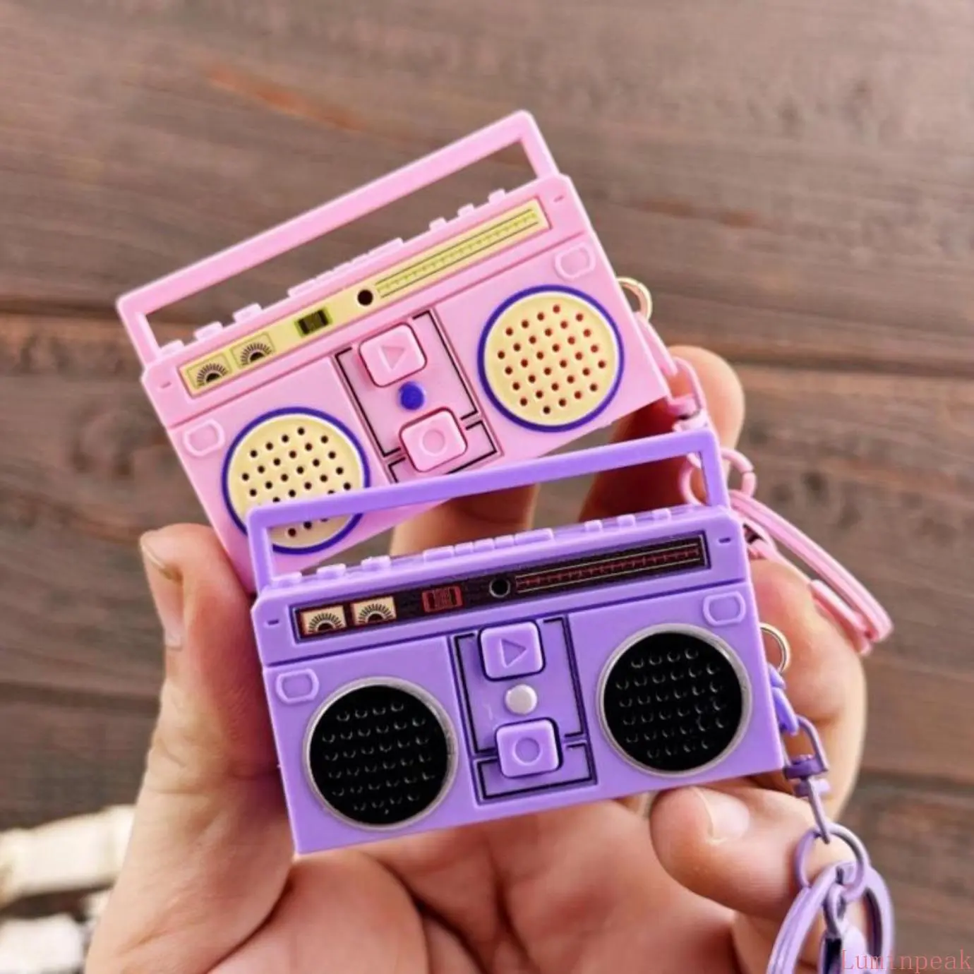 Retro 2-Piece Keychain Set - Plastic Mini Radio Recorder with Recordable Playback, Compact Bag Charms, Fan Shop & Gaming Accessories, 180 Mah, 1.5 V, Lr44 Button Battery, Playback Function, Unisex, 6.1*4.3*2.1Cm