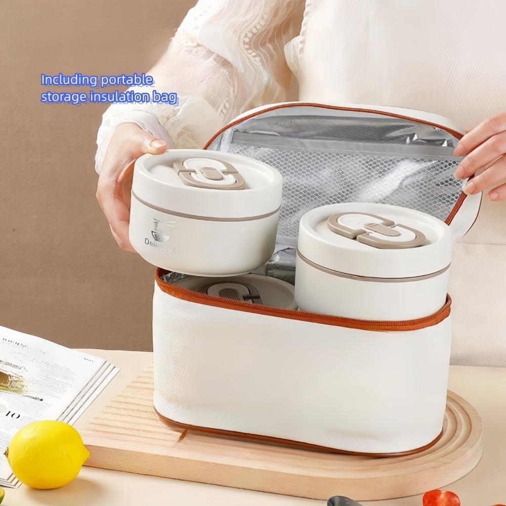 Stainless Steel Lunch Box with Lid & Cutlery, 1 Set 3/4 Boxes Large Capacity Food Storage Container with Insulated Bag, Portable Lunch Box for Camping, Picnic, School, Office