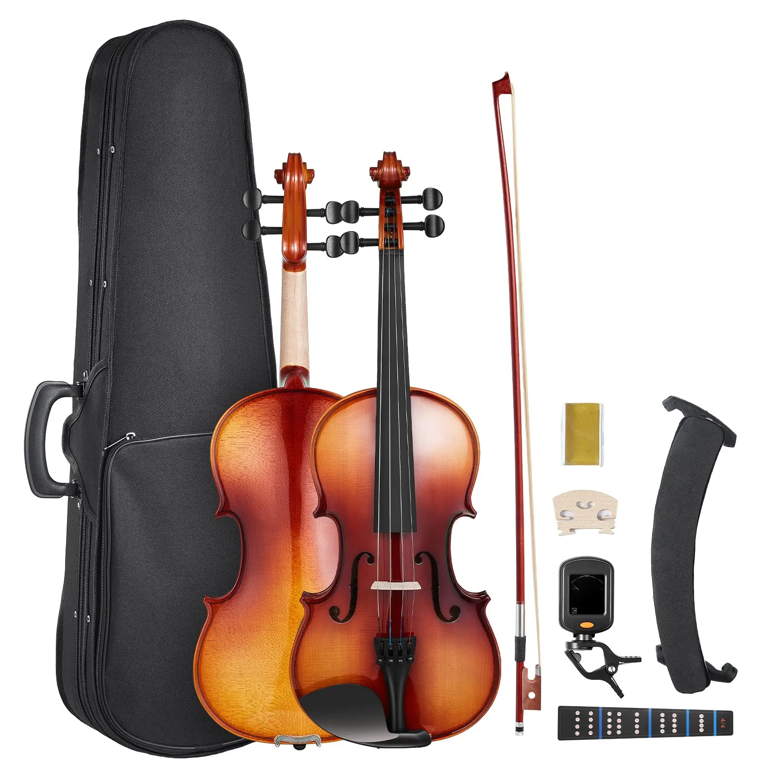 VEVOR Full Size 4/4 (355mm) Maple Solid Wood Violin Complete Set for Students & Adults, 3.42 lbs Professional Instrument with Hard Case, Rosin, Bow, Shoulder Rest, Bridge, Extra Strings (Light Antiqued Finish)