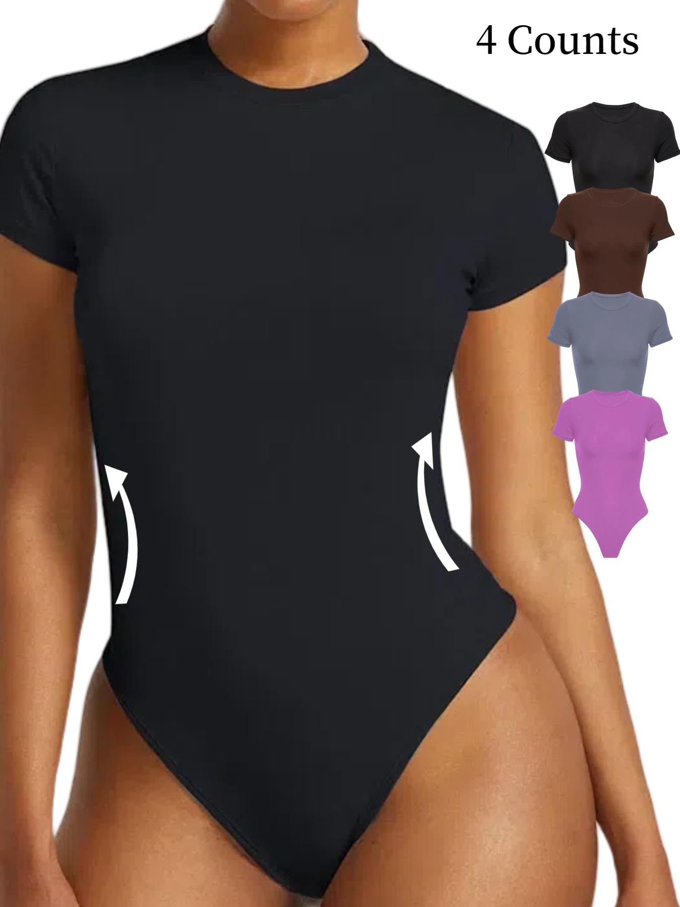 Women's Solid Color Short Sleeve Round Neck Shapewear Bodysuit, Casual Comfortable Breathable Tummy Control Butt Lifting Shaper for Daily Wear, Ladies Shapewear for All Seasons, Shapewear Clothes