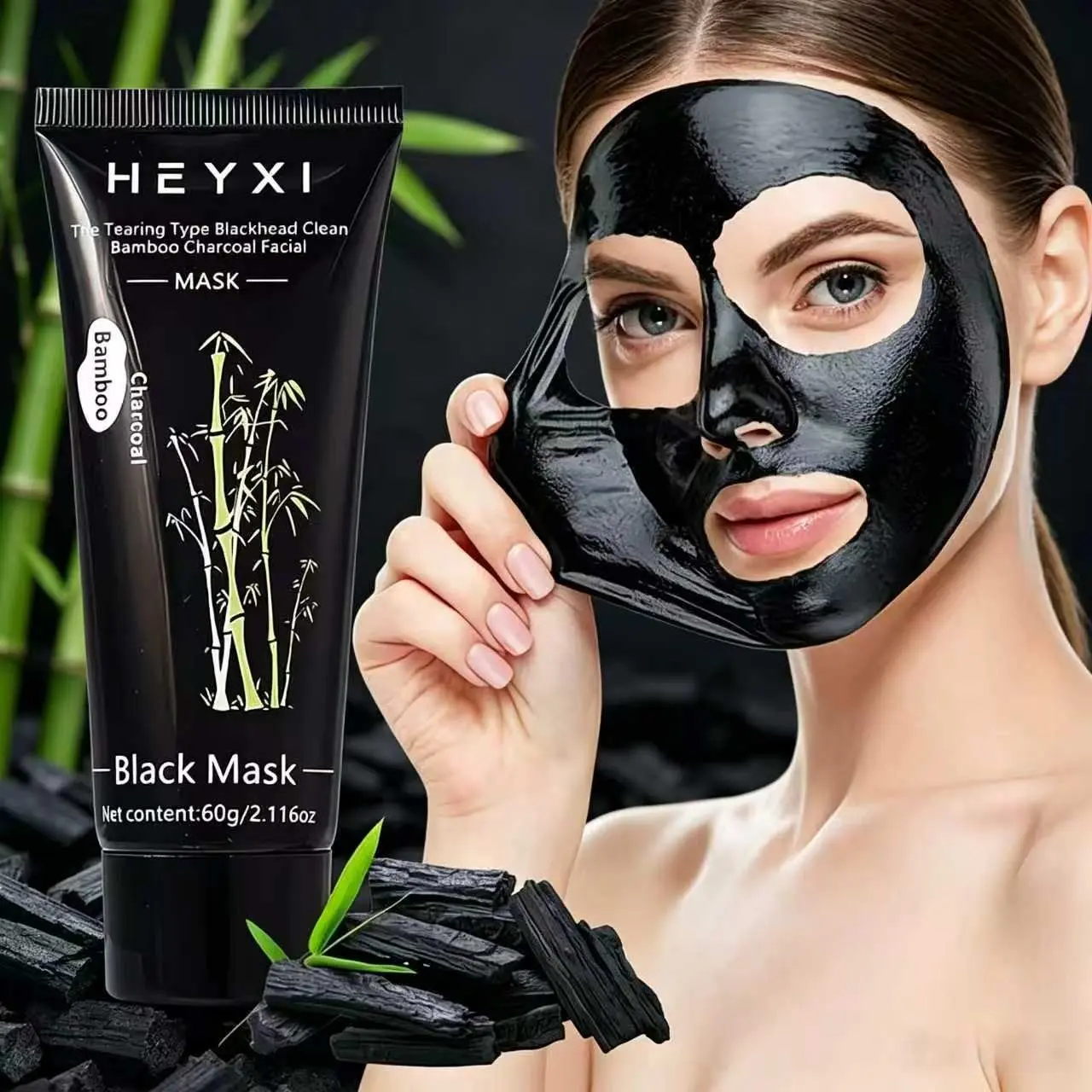 Bamboo charcoal peel-off Blackhead mask, Blackhead remover mask, made with natural ingredients, controls oil, moisturizes, smooths the skin, easy use, deeply cleanses pores and nourishes the skin, gentle formula suitable for all skin types