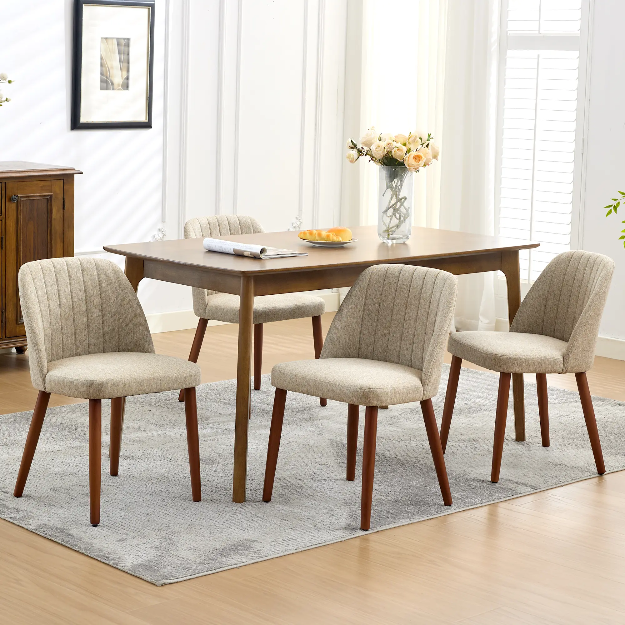 Set of 2 Modern Upholstered Dining Chairs - Padded Seat & Sturdy Wood Legs - Comfortable Fabric Side Chairs for Dining Room, Restaurant, or Cafe