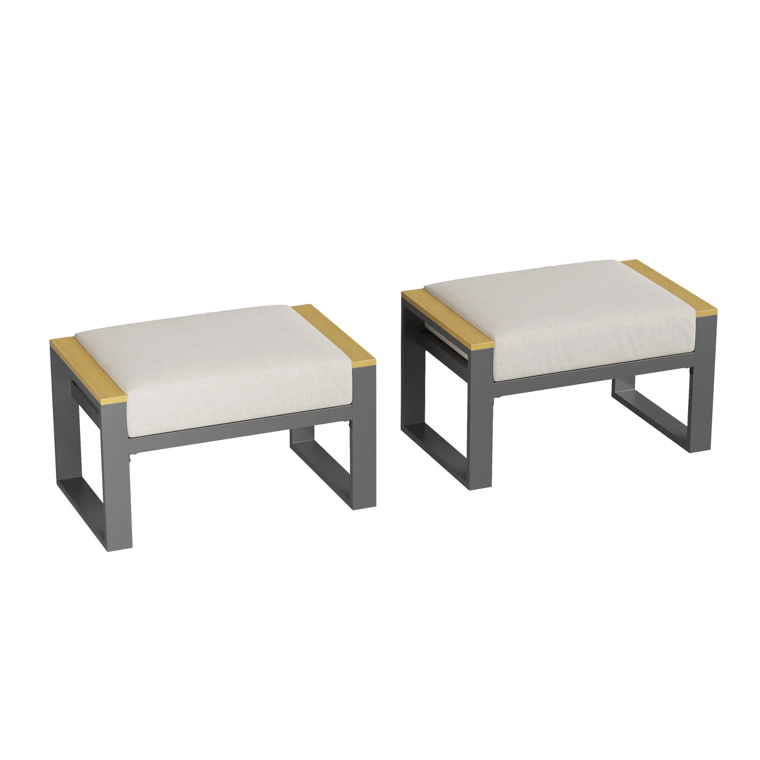 Outdoor 2-Piece Aluminum Patio Ottoman Set, Outdoor Footstool with Seat Cushions, Small Metal Outdoor Chairs for Balcony, Garden, Deck, Backyard