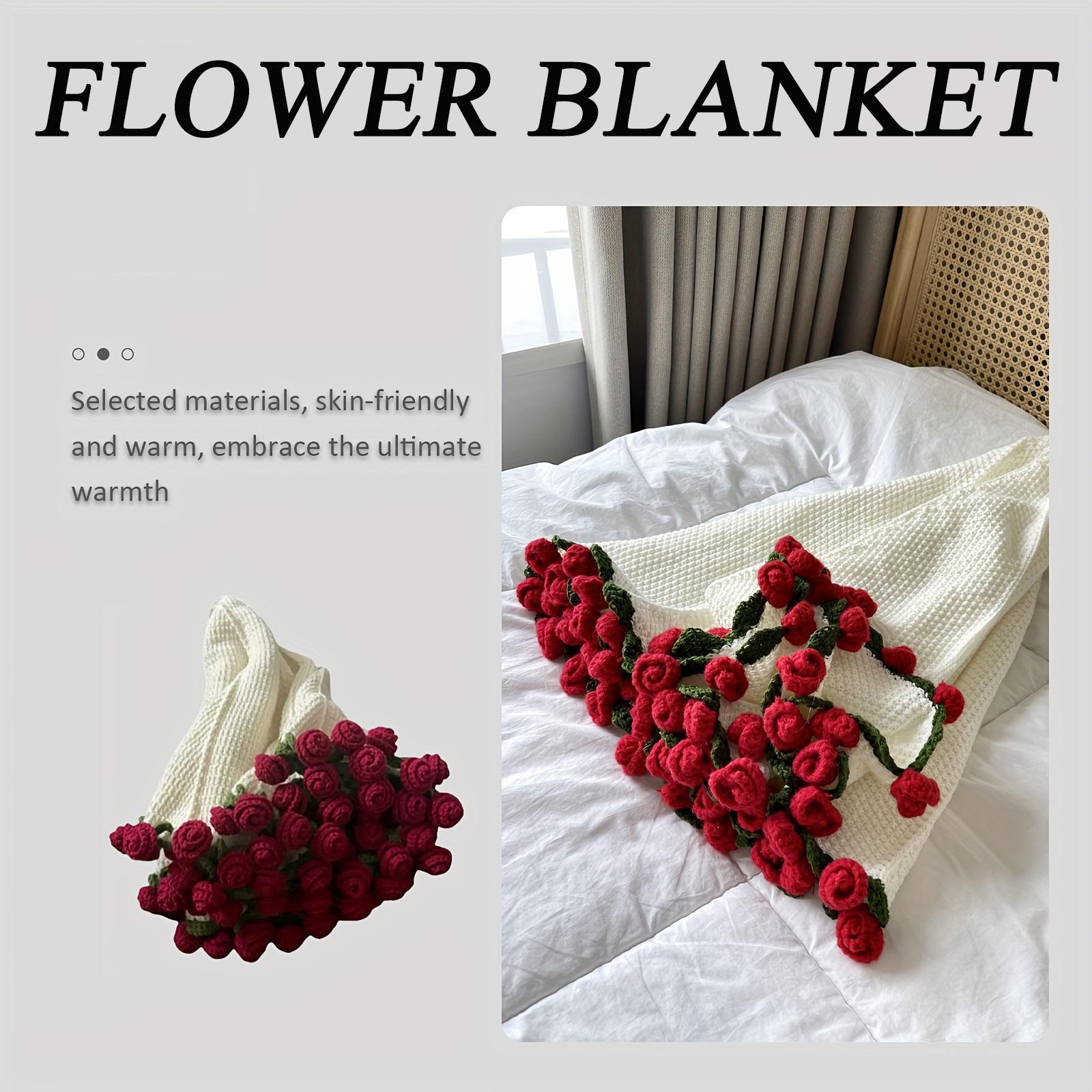 Rose Knitted Blanket, Rose Bouquet Blanket, Valentine's Day Mother's Day Nap Blanket, Sofa Bed Cover, Warm Soft Plush Blanket, Home Comfort Lightweight Travel Camping
