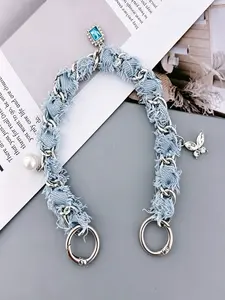 Bag Chains Frayed-Edge Denim Bag Charm With Chunky Bag Charm Multiple Colors Available Fabric Hanging Ornament With Pearls, Starfish, And Rhinestones Casual Denim, "Insta-Style" For Bags, Keys, And Mobile Phones Suitable For Various Types Of Bags