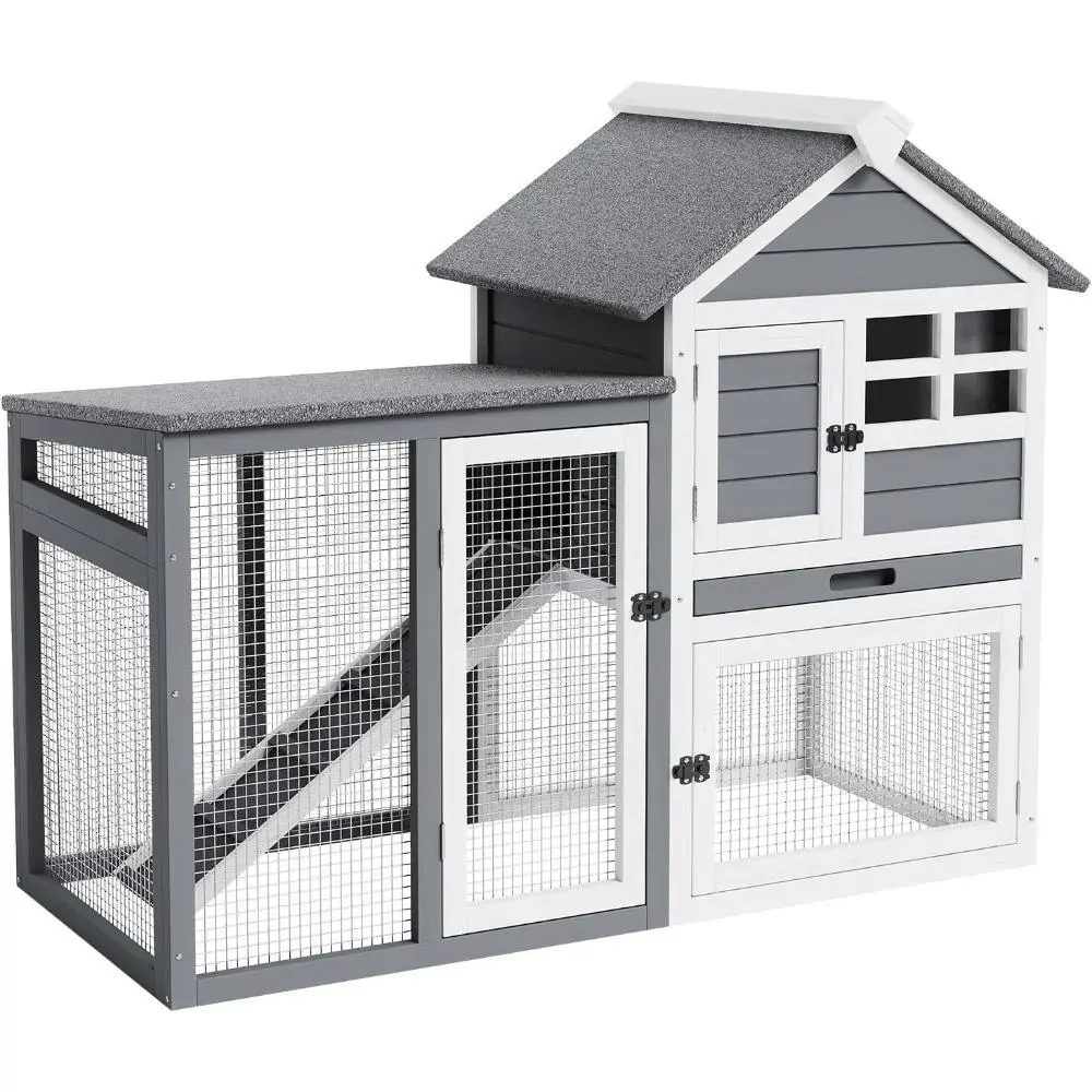 Gaomon Small Wooden Chicken Coop Cage for Rabbits/Chickens, 2-Story Indoor/Outdoor Hutch with Waterproof Roof, Pull-Out Tray and Wooden Ramp