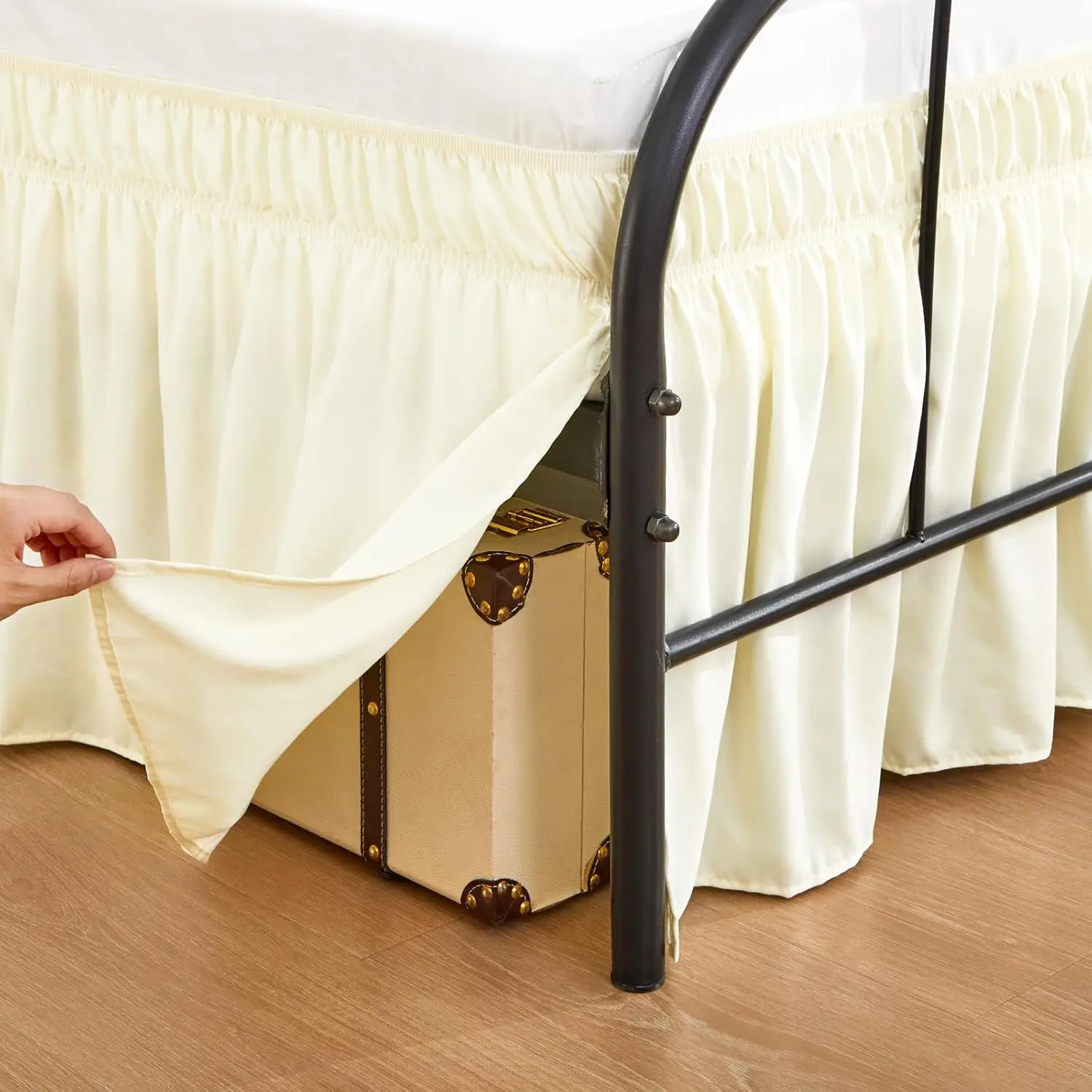 Yellow Bed Skirts with Split Corners Queen Size 15 Inch Drop,Elastic Bed Skirting Wrap Around, Easy Install Dust Ruffles Soft Machine Washable