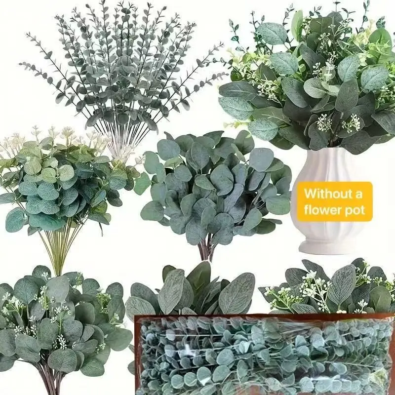 120 Piece Mixed Eucalyptus Stem Set, 4 Unique Varieties, Realistic Silver Dollar Leaf Artificial Flowers, Decorative Faux Flowers, Wedding Centerpiece Decor, Home Decoration, Fake Flower Plants, Decorative Flower Pieces